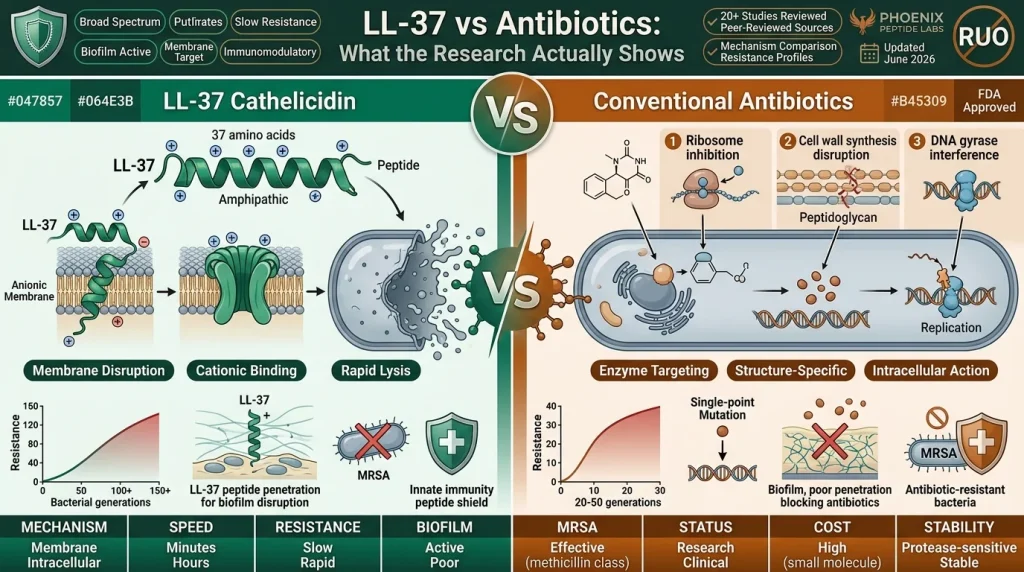 LL-37 vs antibiotics